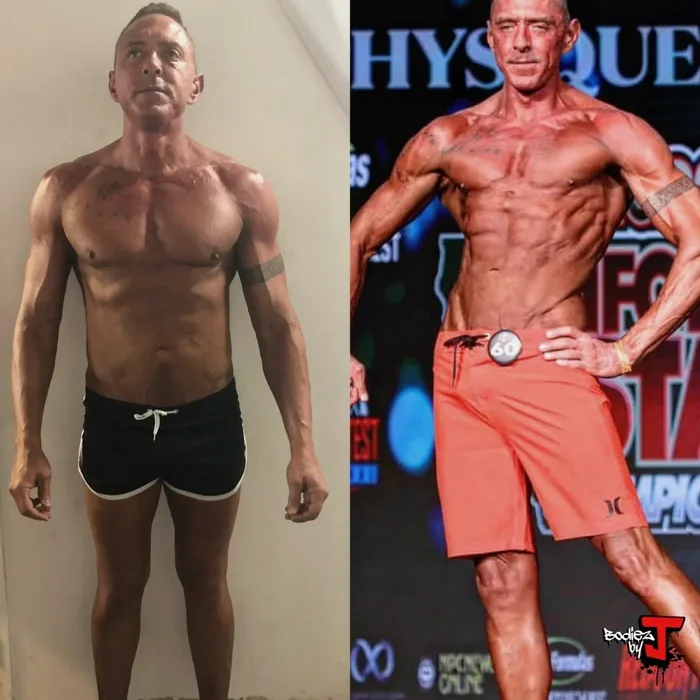 Fat loss transformation — BodieZ By J online coaching client, before and after