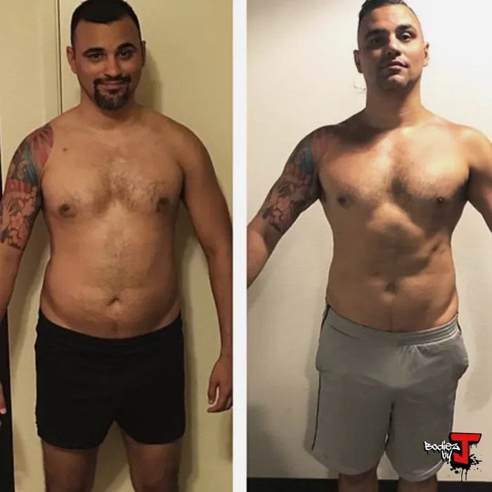Online coaching transformation — BodieZ By J client before and after